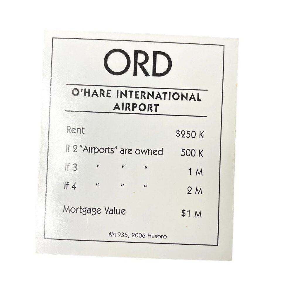 Monopoly Electronic Banking O Hare International Airport Property u Title Deed C